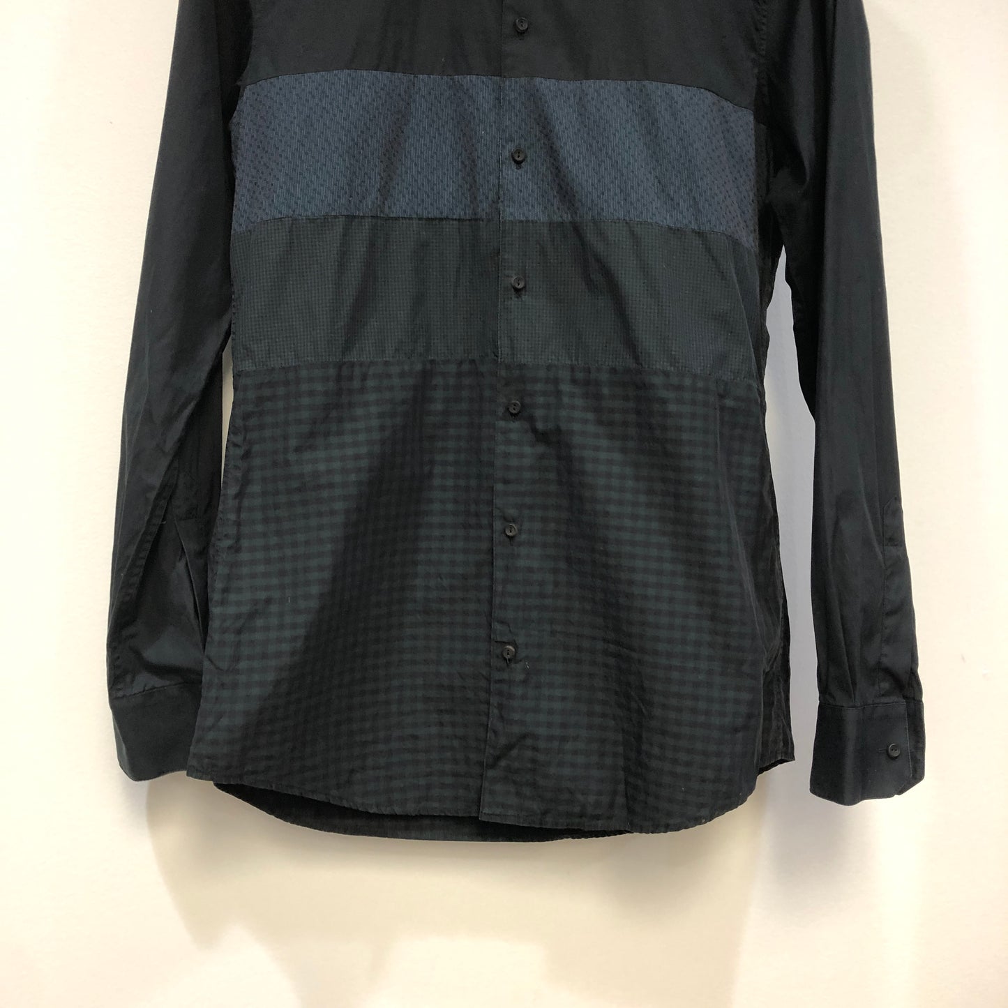 Dolce & Gabbana Black Forest Color Block Woven Long Sleeve Shirt Neck Size 15 1/2 (39)