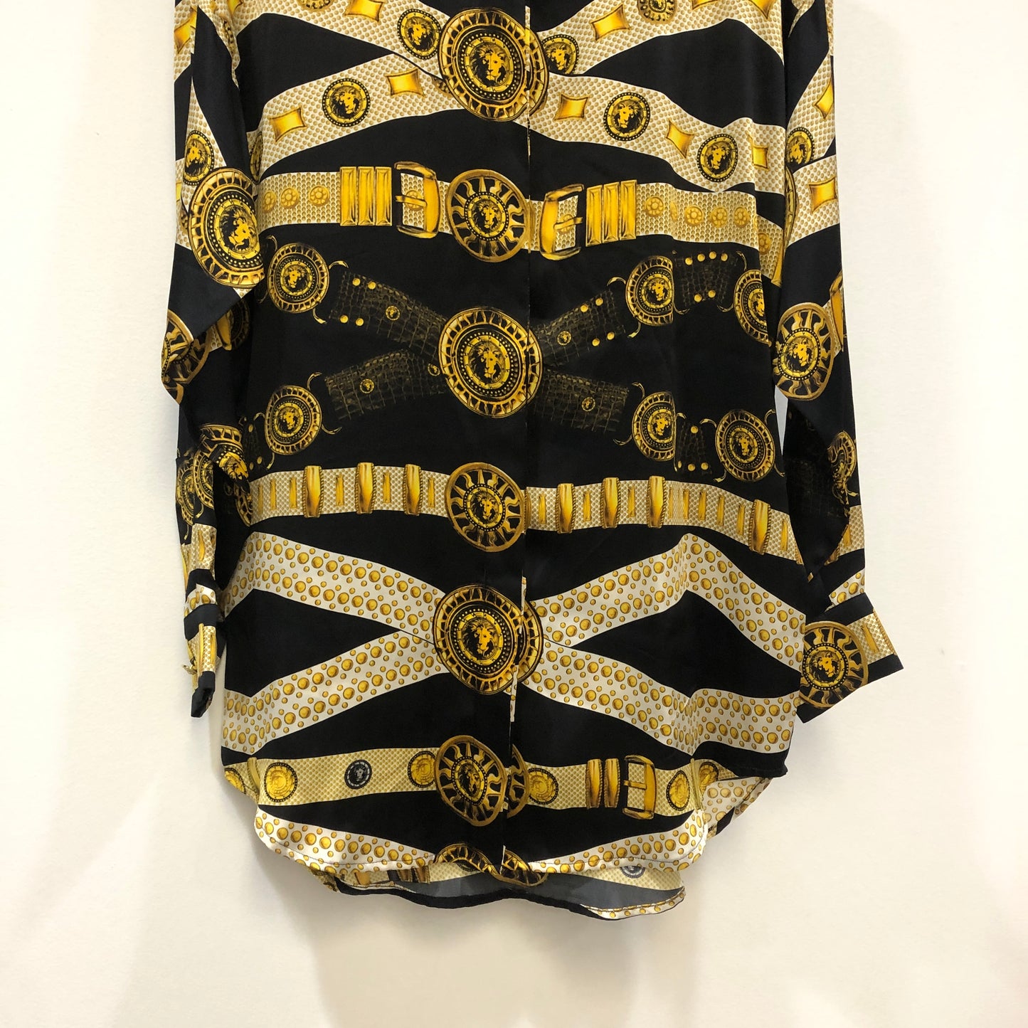 Versus Baroque Gold Belt Print Long Sleeve Shirt Size 40 Black/Gold