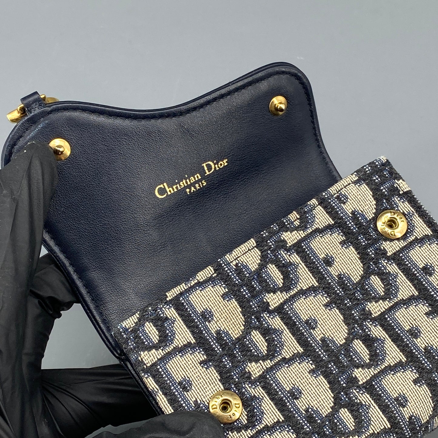 Christian Dior Oblique Saddle Compact Wallet Navy/Grey