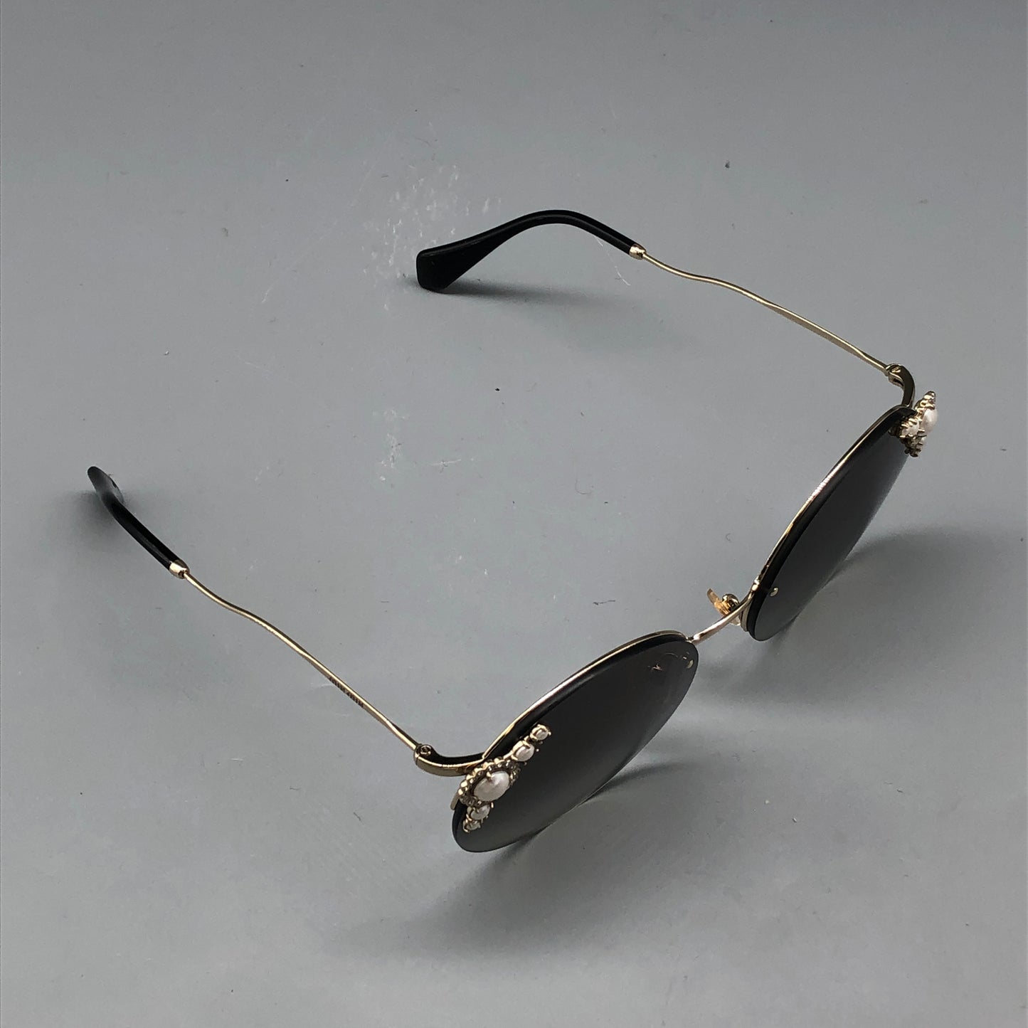 Miu Miu Round Pearl Embellished Sunglasses