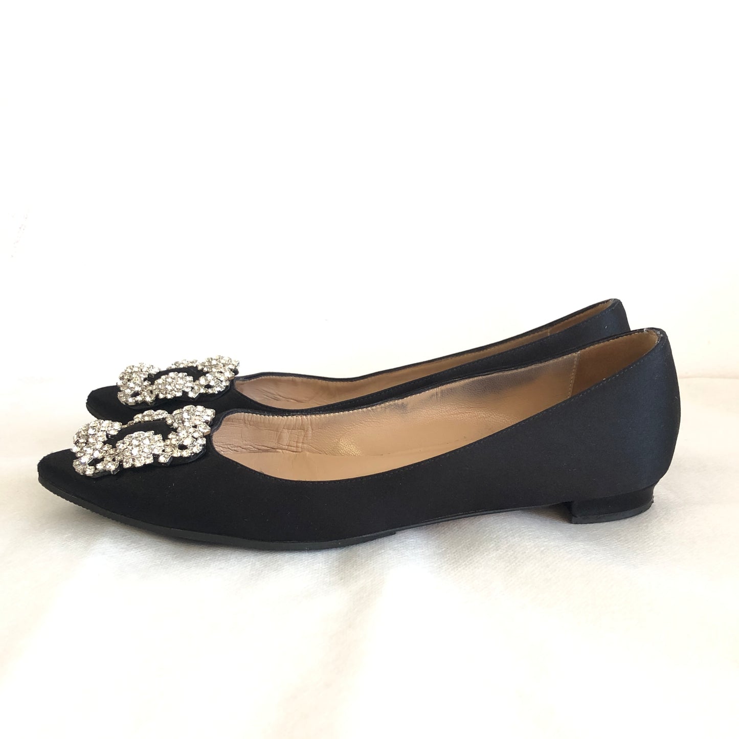 Manolo Blahnik Black Crystal Buckle Flat Shoes size 36