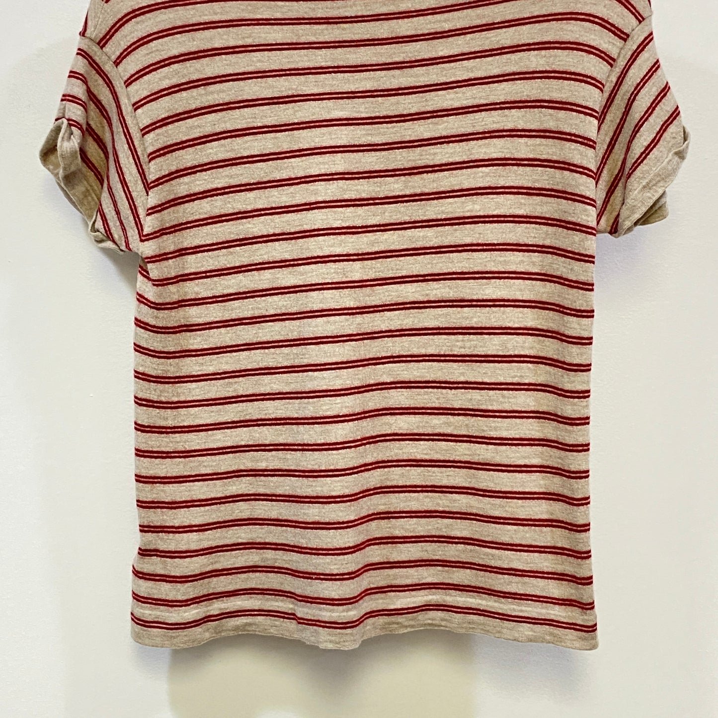 Brunello Cucinelli Grey Red Striped Short Sleeve Knit Top Size S