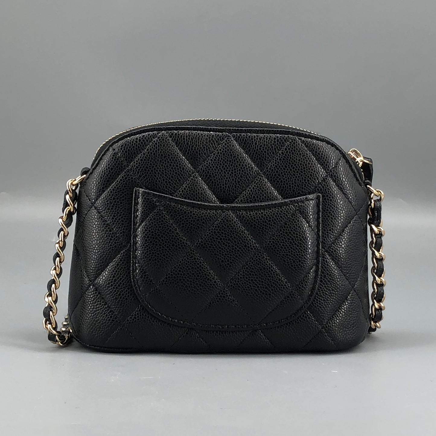 Chanel Black Caviar Quilted Mini Dome Chain Crossbody Bag