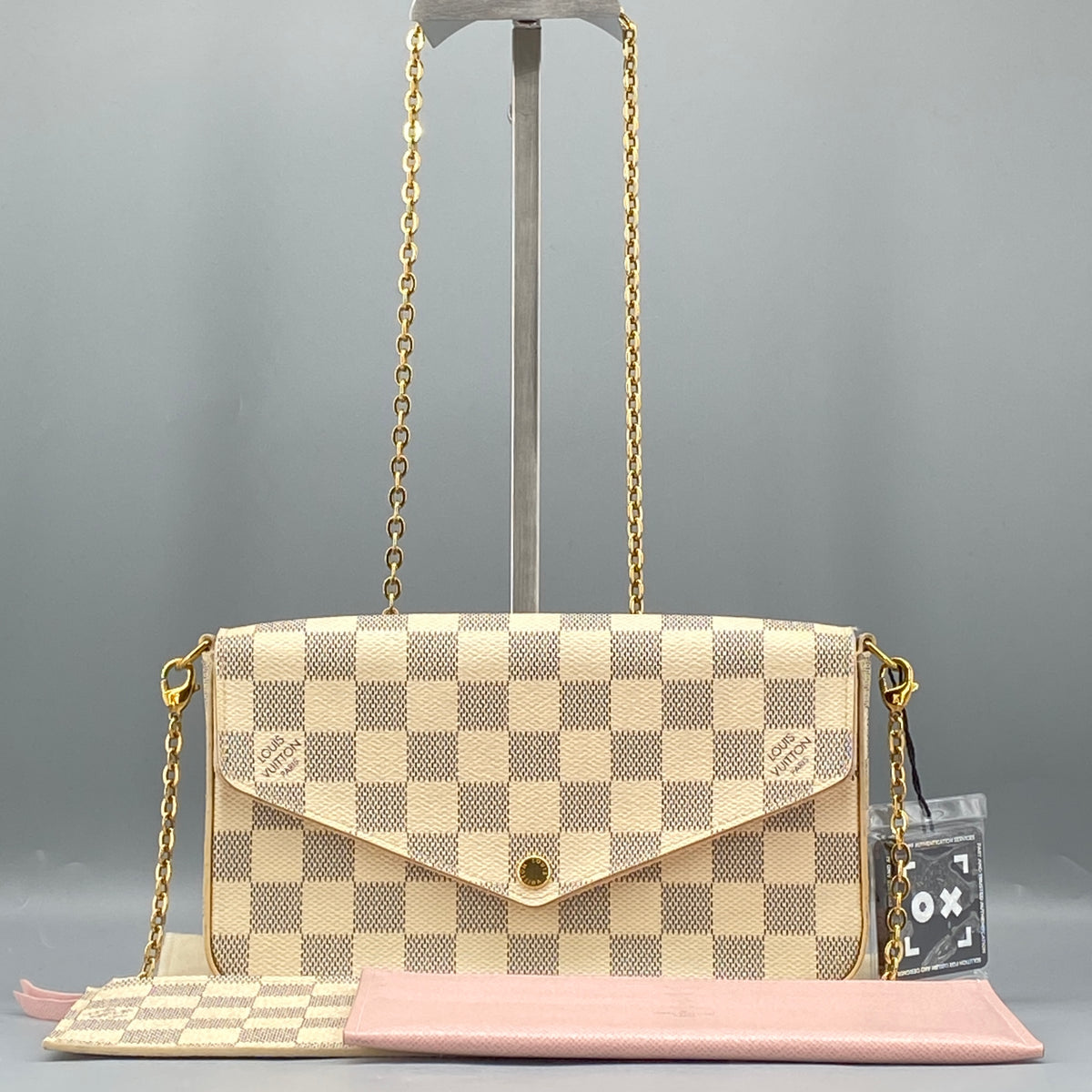 Louis Vuitton Damier Azur Pochette Felicie Chain Wallet Rose Ballerine