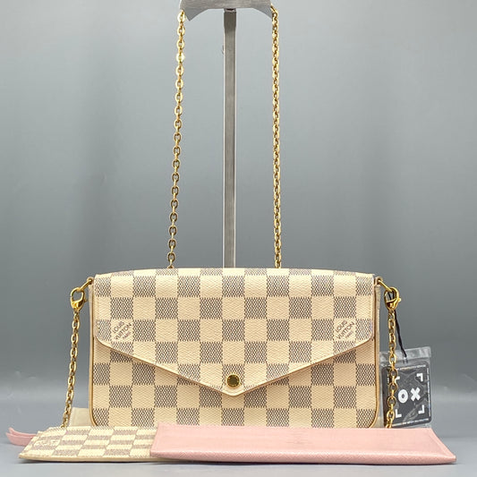 Louis Vuitton Damier Azur Pochette Felicie Chain Wallet Rose Ballerine