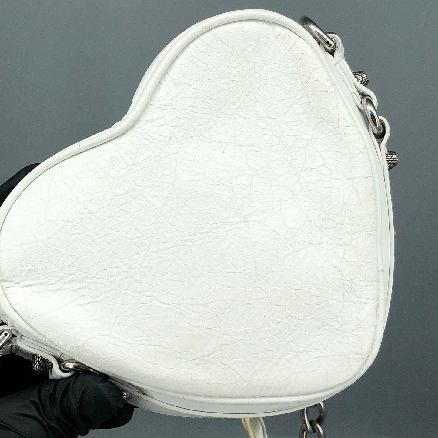 Balenciaga White Heart‑Shape Chain Crossbody Bag
