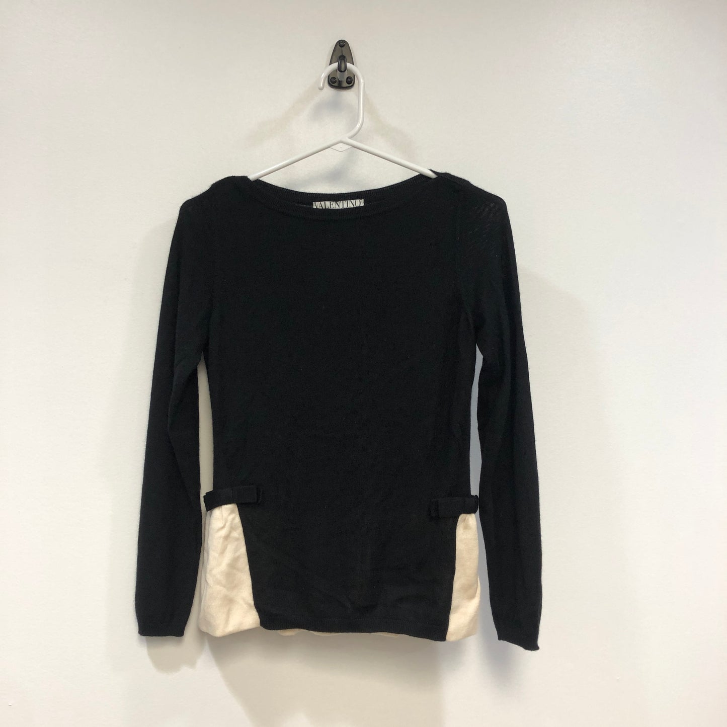 Valentino Black/White Contrast Peplum Long Sleeve Top Size M
