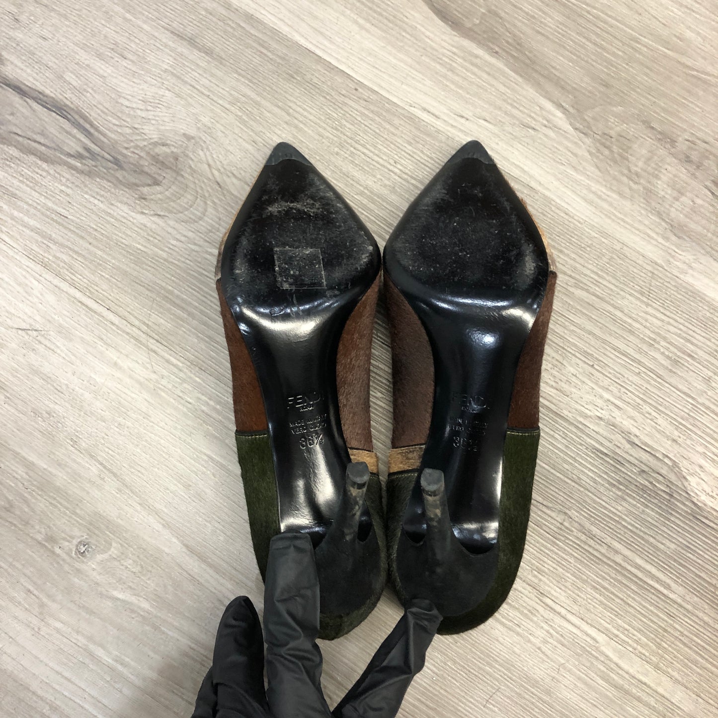 Fendi Women's Brown/Black Two-Tone Pointed Toe Kitten Heels Size 36.5