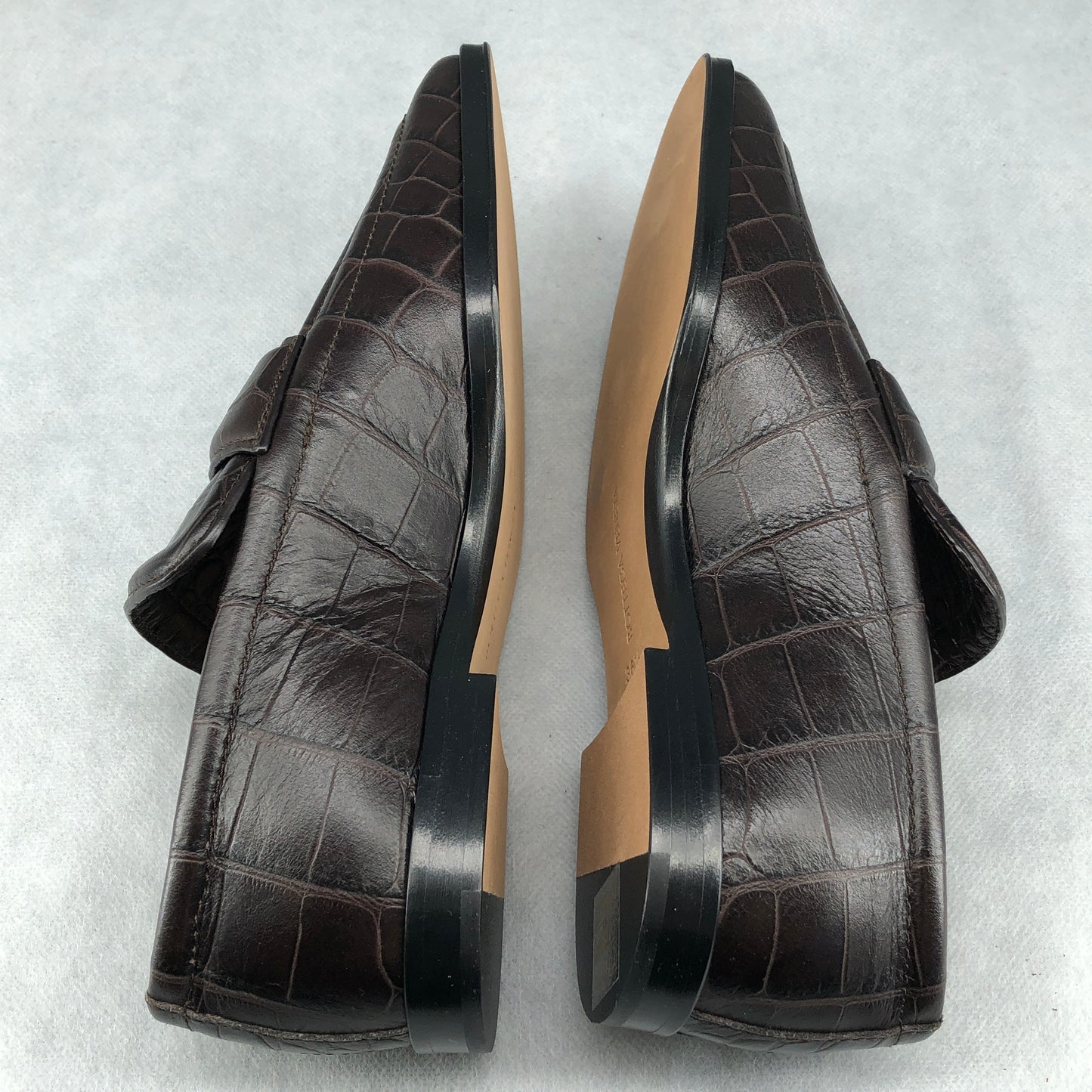 Bottega Veneta Croc Embossed Leather Loafers Brown Women’s Size 36.5