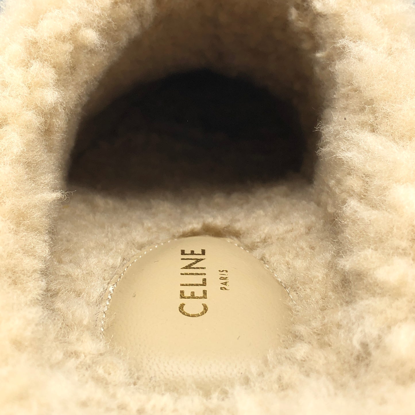 Celine Women's Triomphe Shearling Slide Mules Size 37 Beige