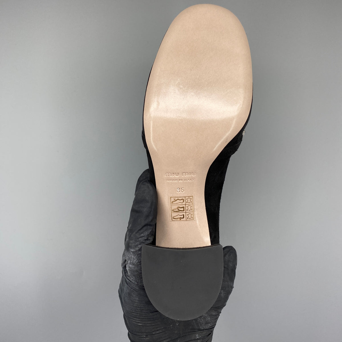 Miu Miu Black Suede Crystal Block Heel Women Shoes Size 36
