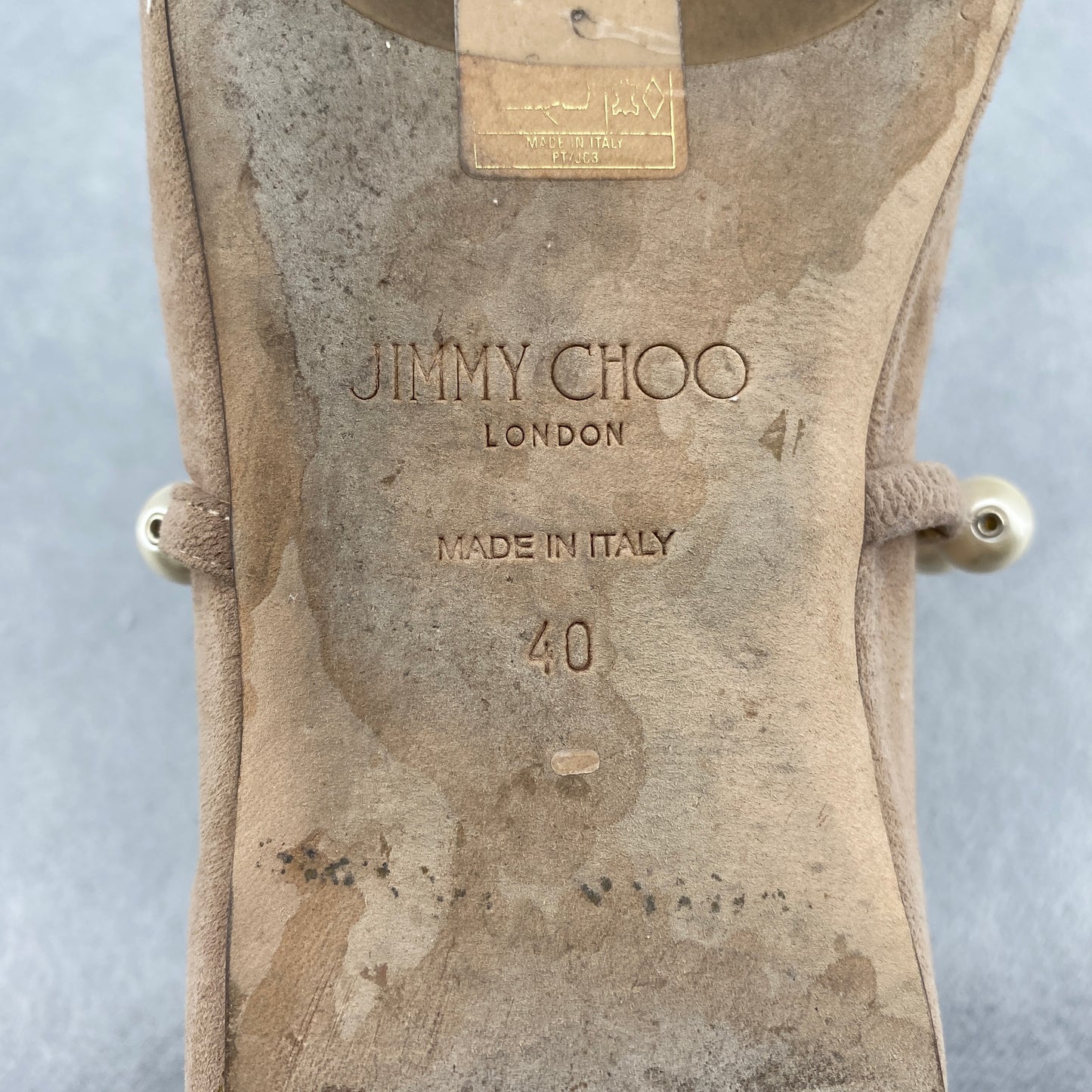 Jimmy Choo Women's Pearl Strap Suede Flat Shoes Size 40 Pink Nude