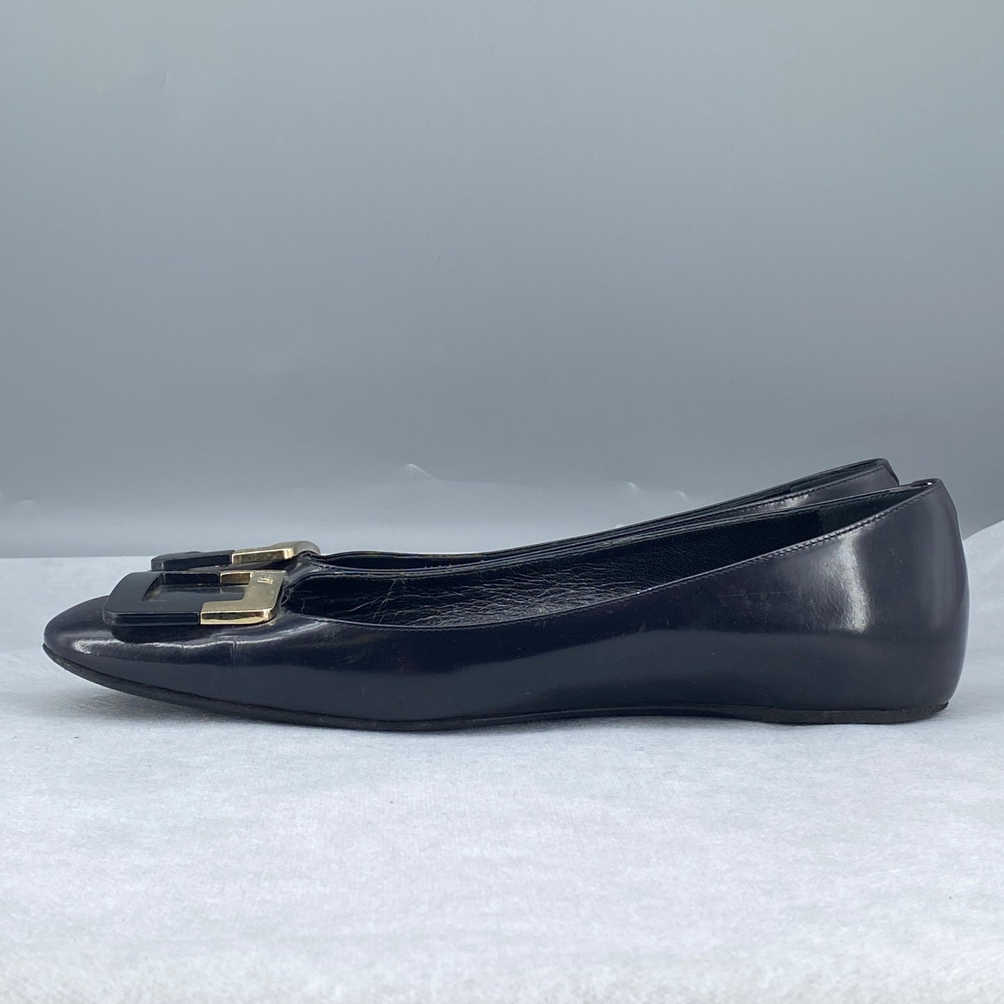 Roger Vivier Women’s Dark Blue Square‑Buckle Flat Shoes