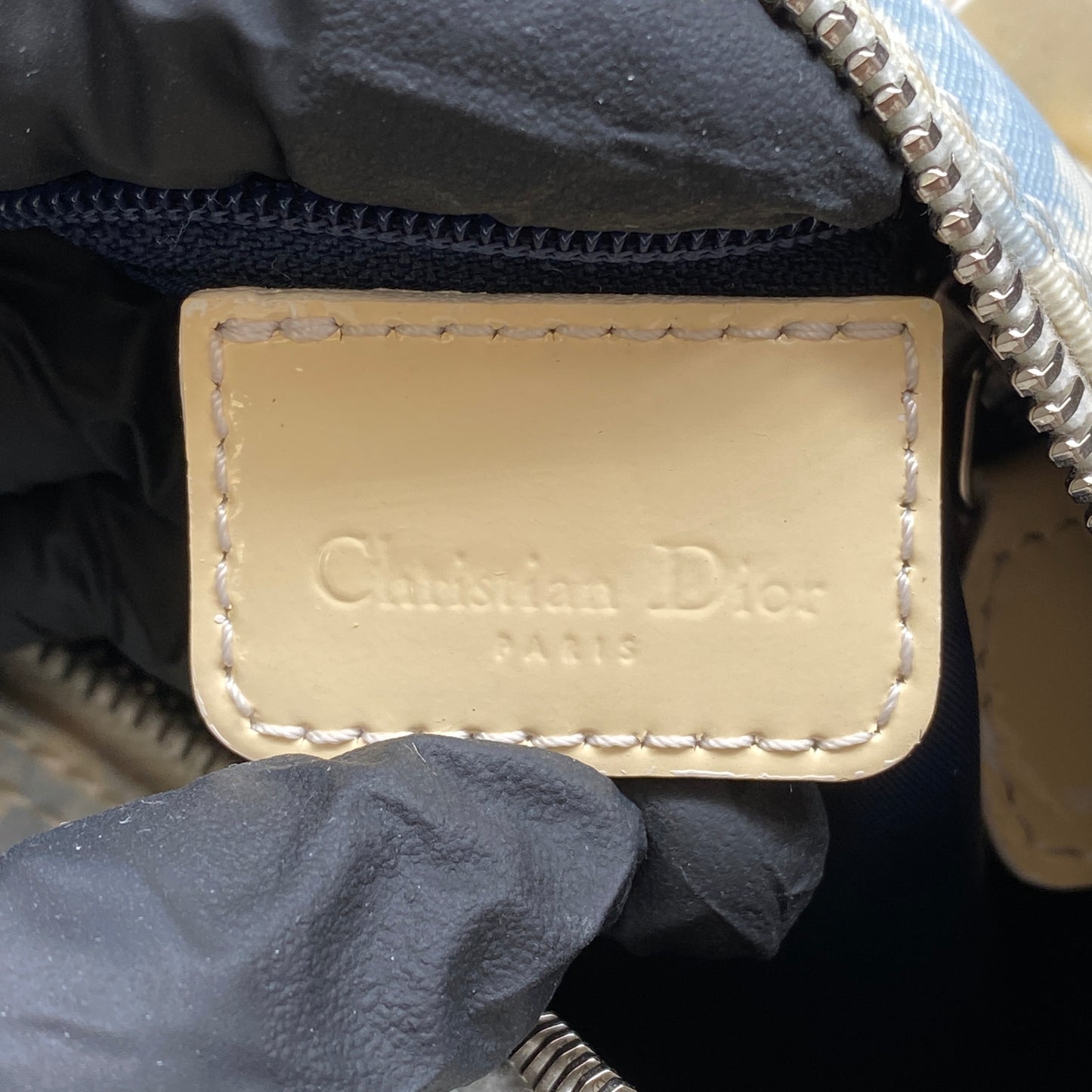 Christian Dior Vintage Oblique Boston Handbag cream/blue