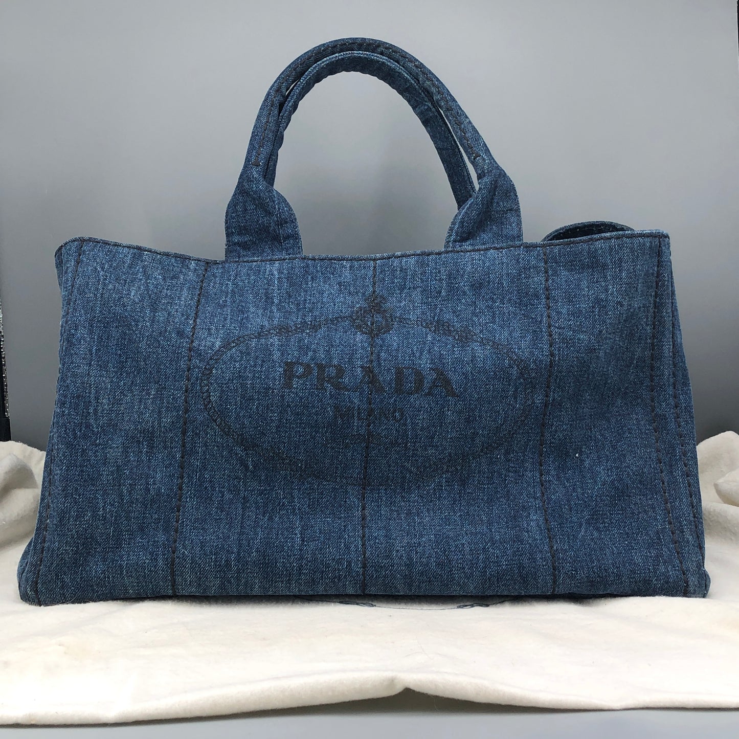 Prada Dark Blue Denim Large Tote Bag Size