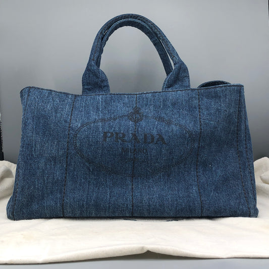 Prada Dark Blue Denim Large Tote Bag Size