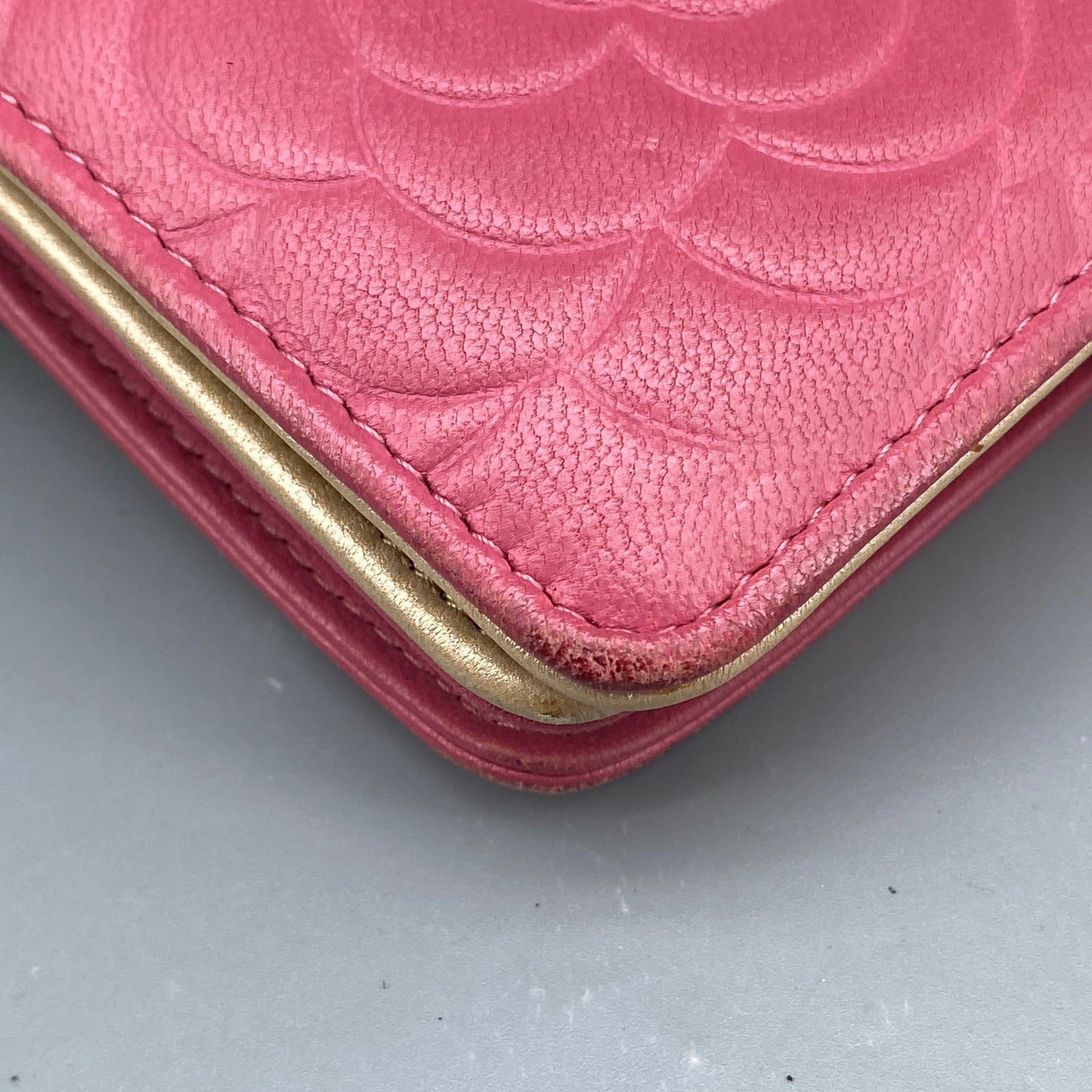 Chanel Pink Camellia Embossed Leather Flap Wallet
