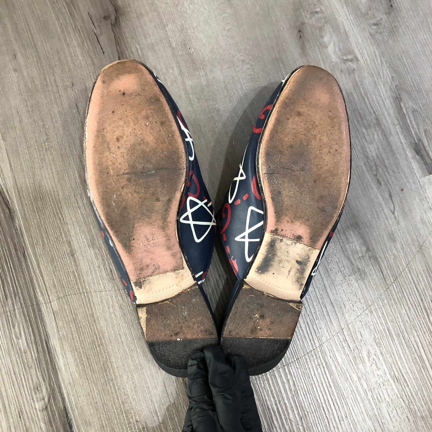 Gucci Star Print Princetown Backless Mule Loafers Size 39 Navy Blue White Red