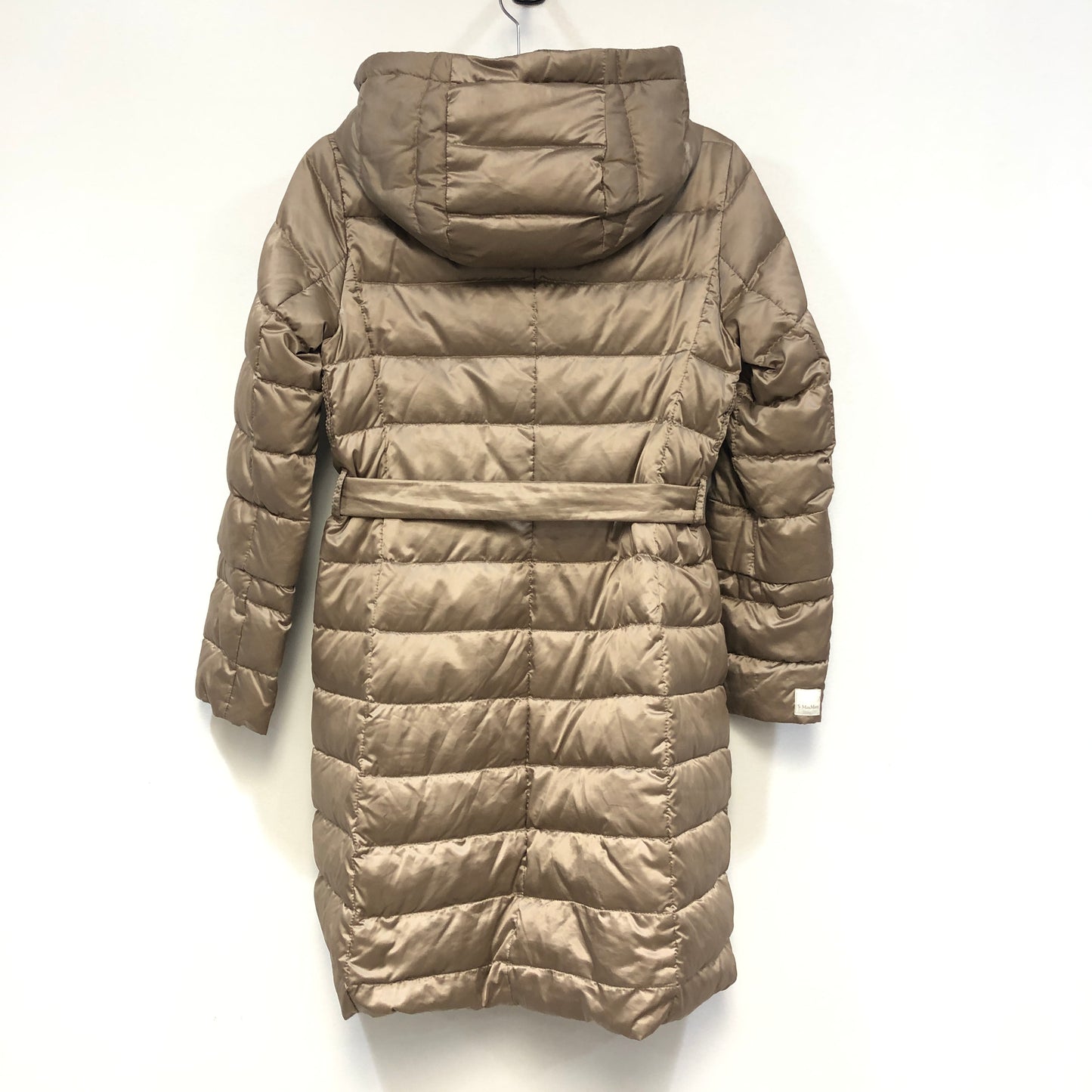 ‘S Max Mara Beige Lightweight Hooded Belted Down Mid-Length Coat Size 2
