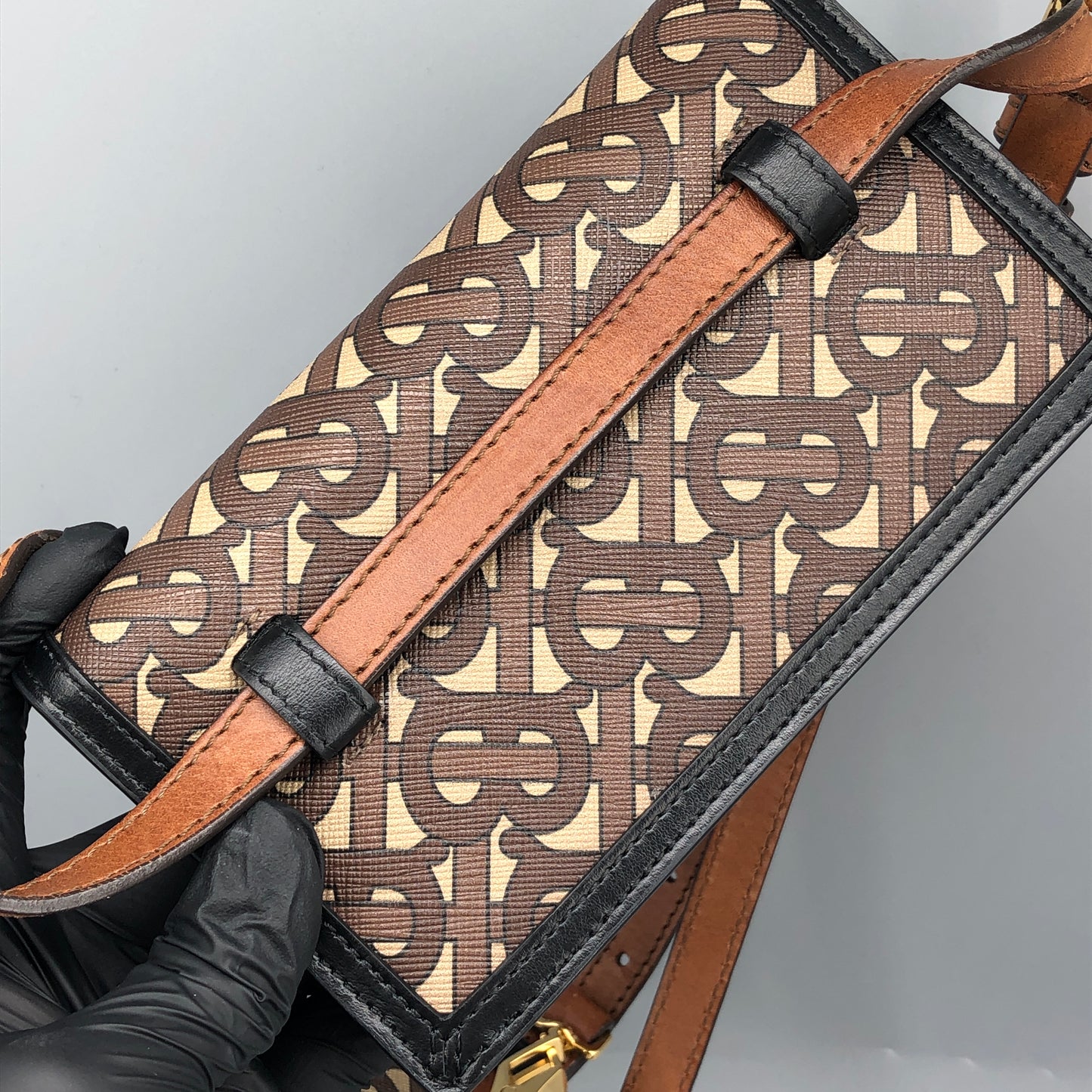 Burberry TB Monogram Canvas Waist Belt Fanny Pack Brown
