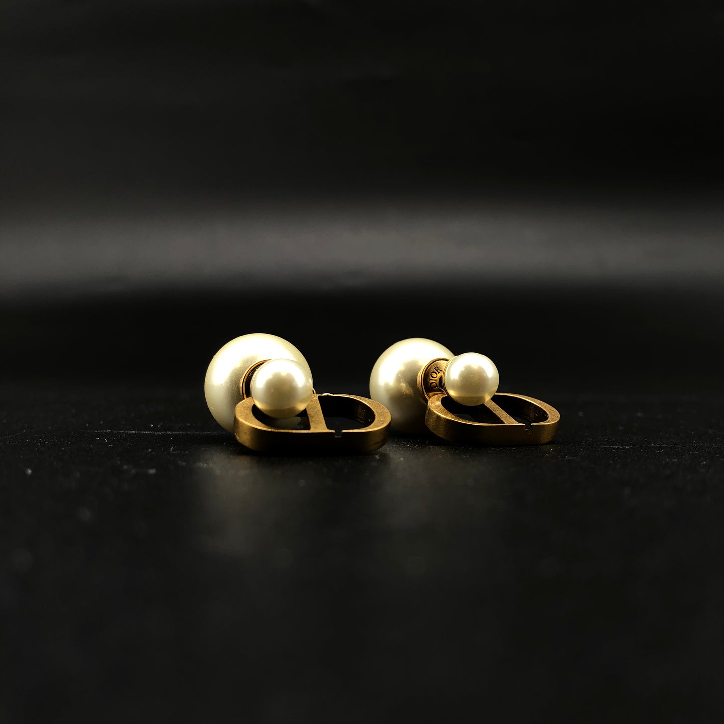 Christian Dior Gold-Tone Pearl CD Drop Earrings