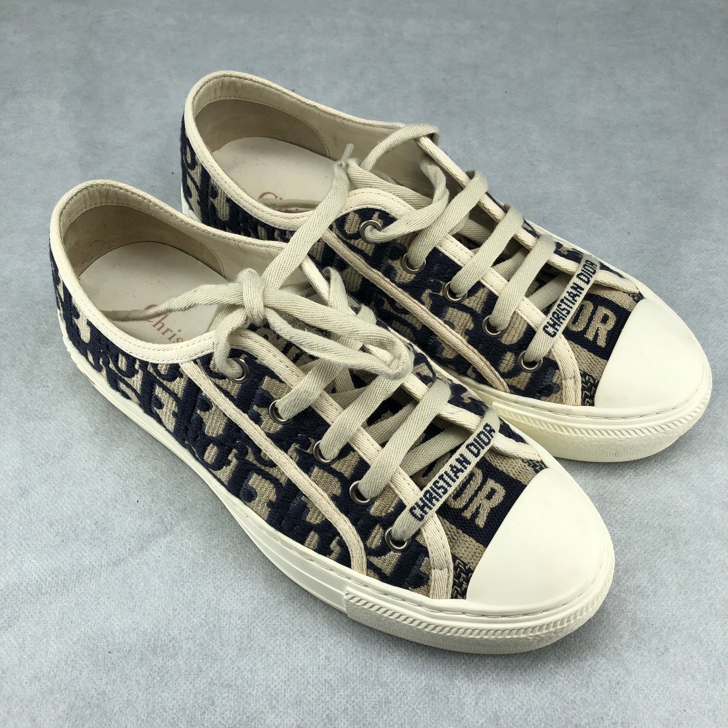 Christian Dior Women's Walk'n'Dior Oblique Canvas Sneakers Size 35 Navy/Beige