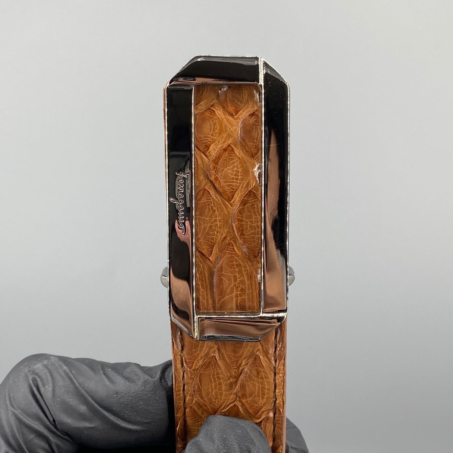 Ferragamo Caramel Embossed Leather Pin Buckle Belt 95cm