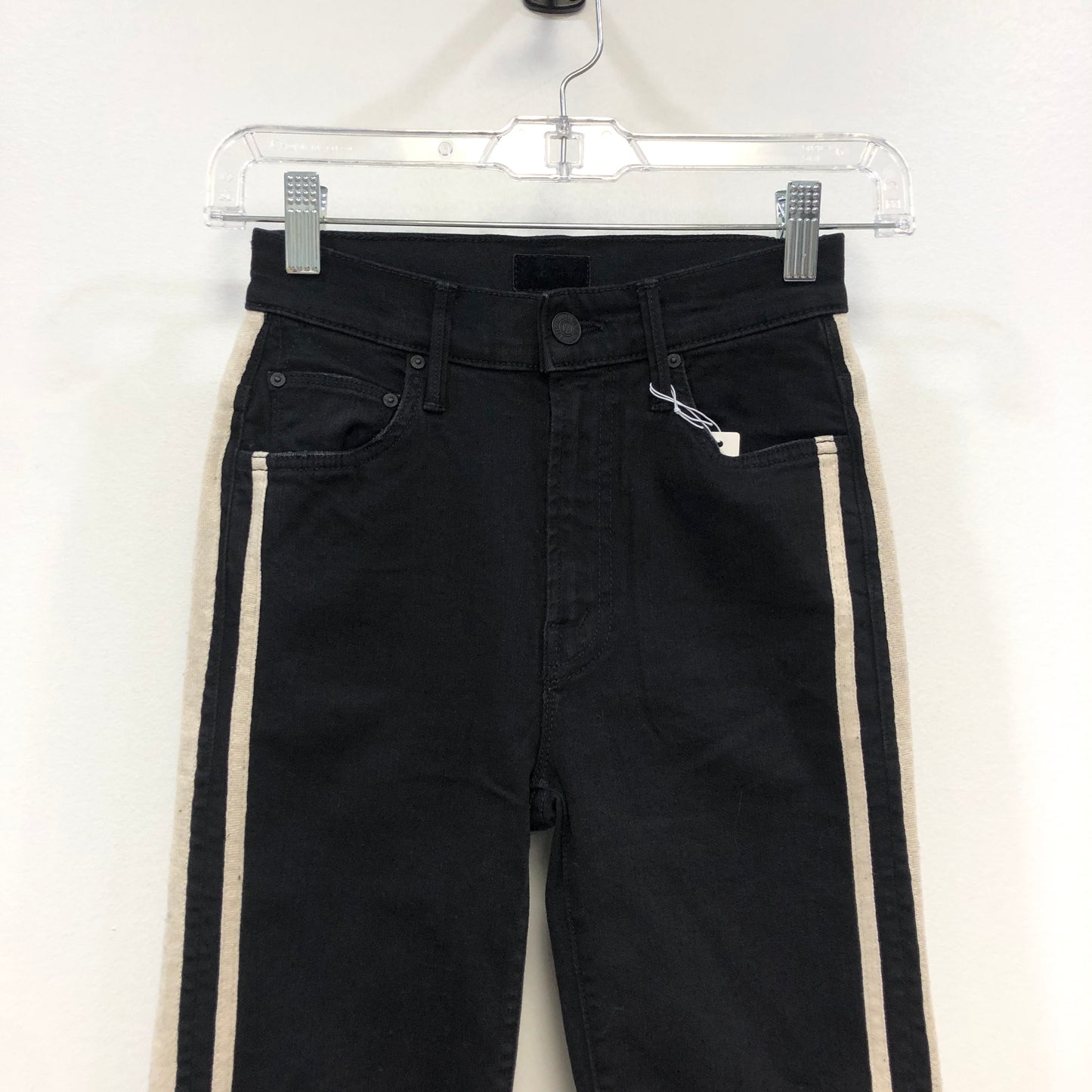 Mother Black/Cream Side Stripe High-Rise Crop Jeans Size 23W