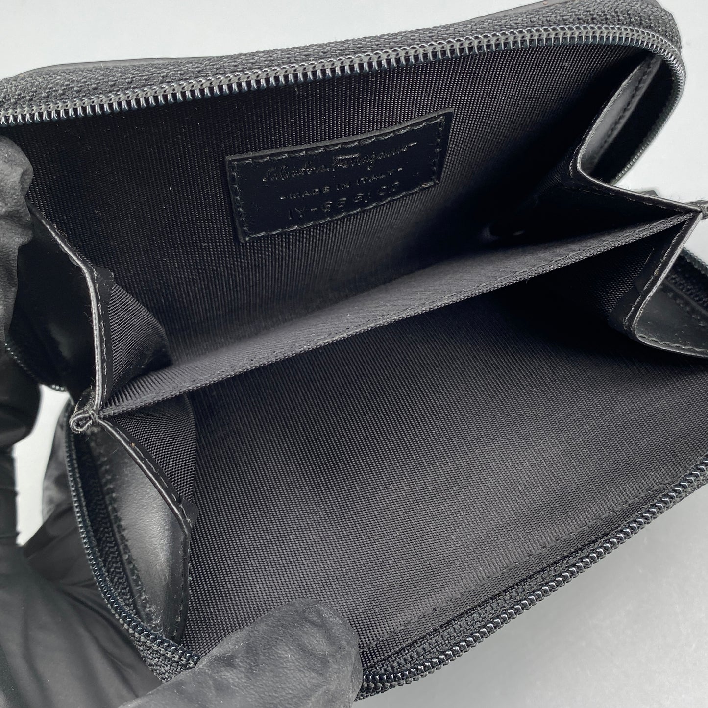 Ferragamo Black Embossed Gancini Full-Zip Mini Coin Purse