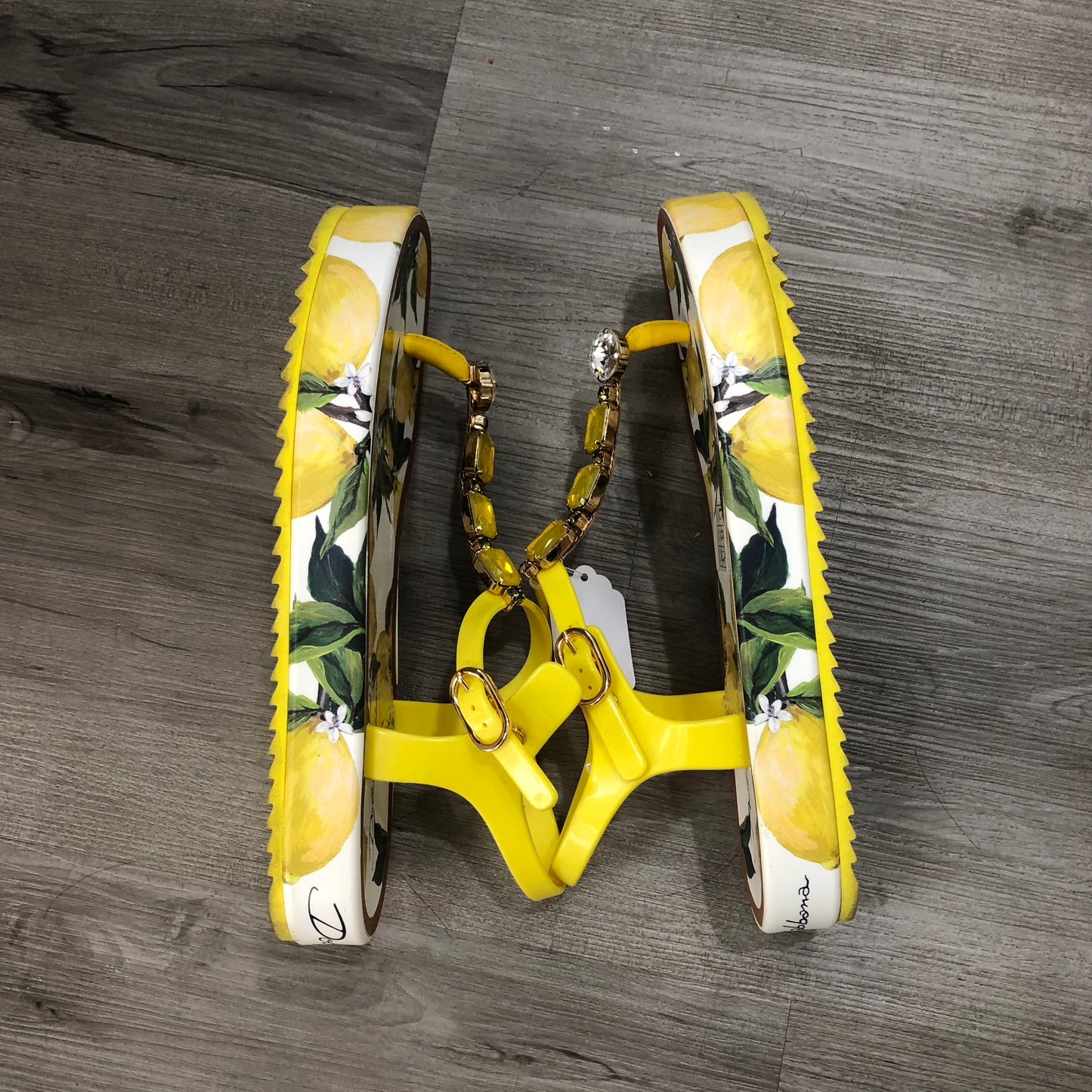 Dolce & Gabbana Women's Lemon Print Platform Ankle Strap Sandals Size 37 Yellow White Green