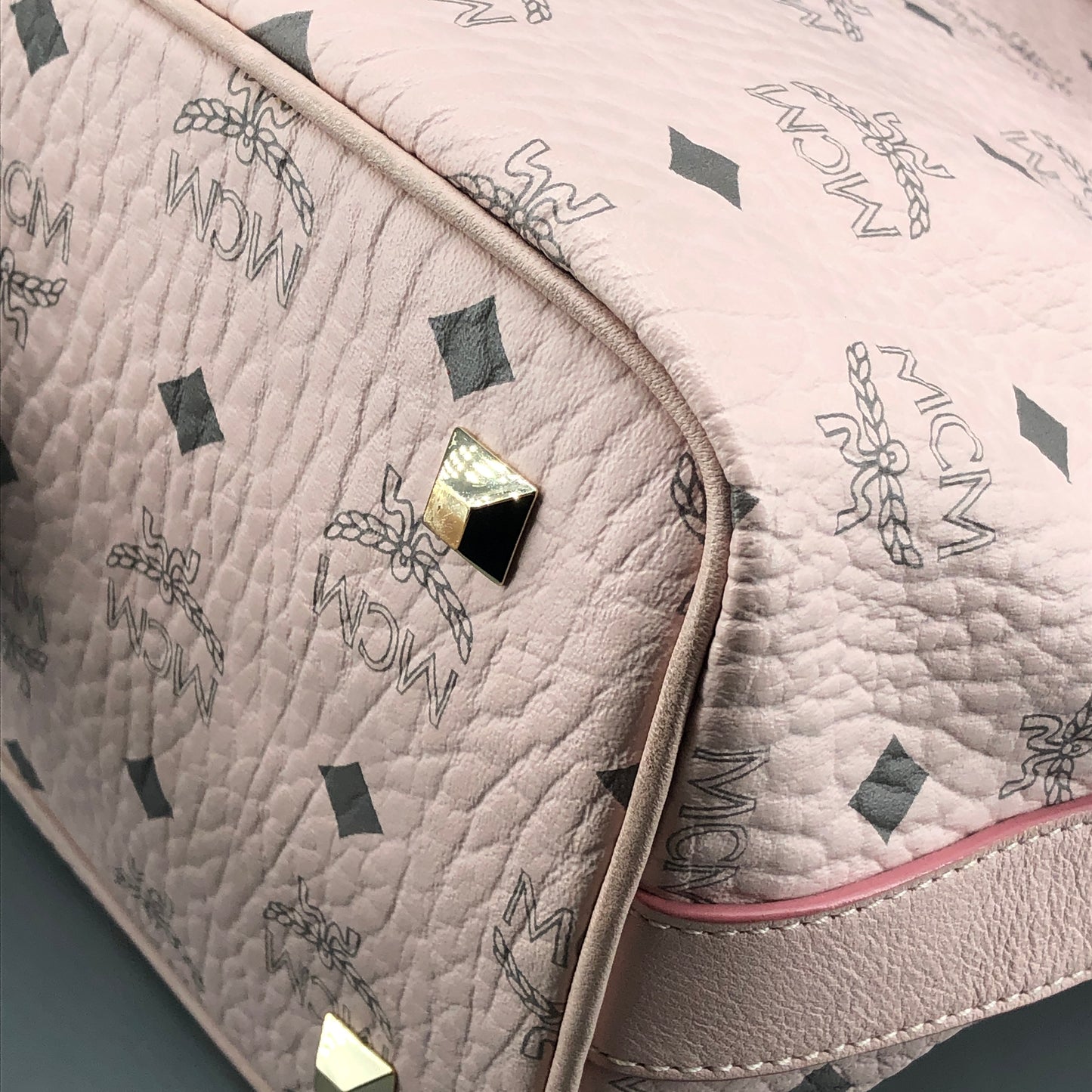 MCM Pink Visetos Print Drawstring Bucket Bag