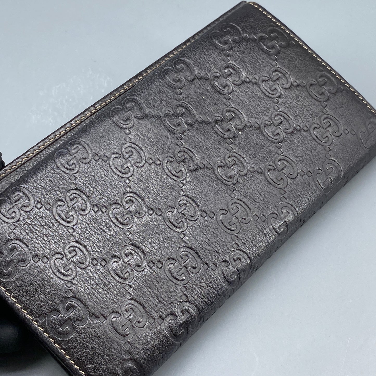 Gucci GG Embossed Deep Brown Leather Long Wallet