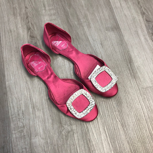 Roger Vivier Crystal Buckle D'Orsay Satin Flats 39 hot pink