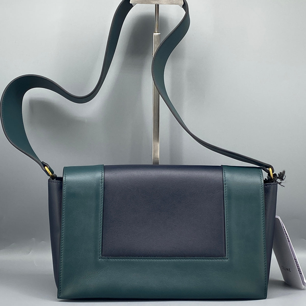 Celine New Frame Shoulder Bag Navy Green Leather