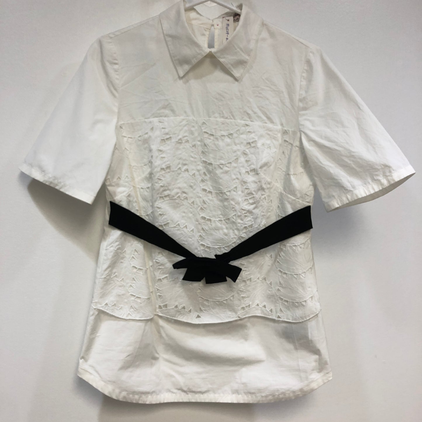 Max Mara Shine! White Embroidery Short Sleeve Shirt US Size 4
