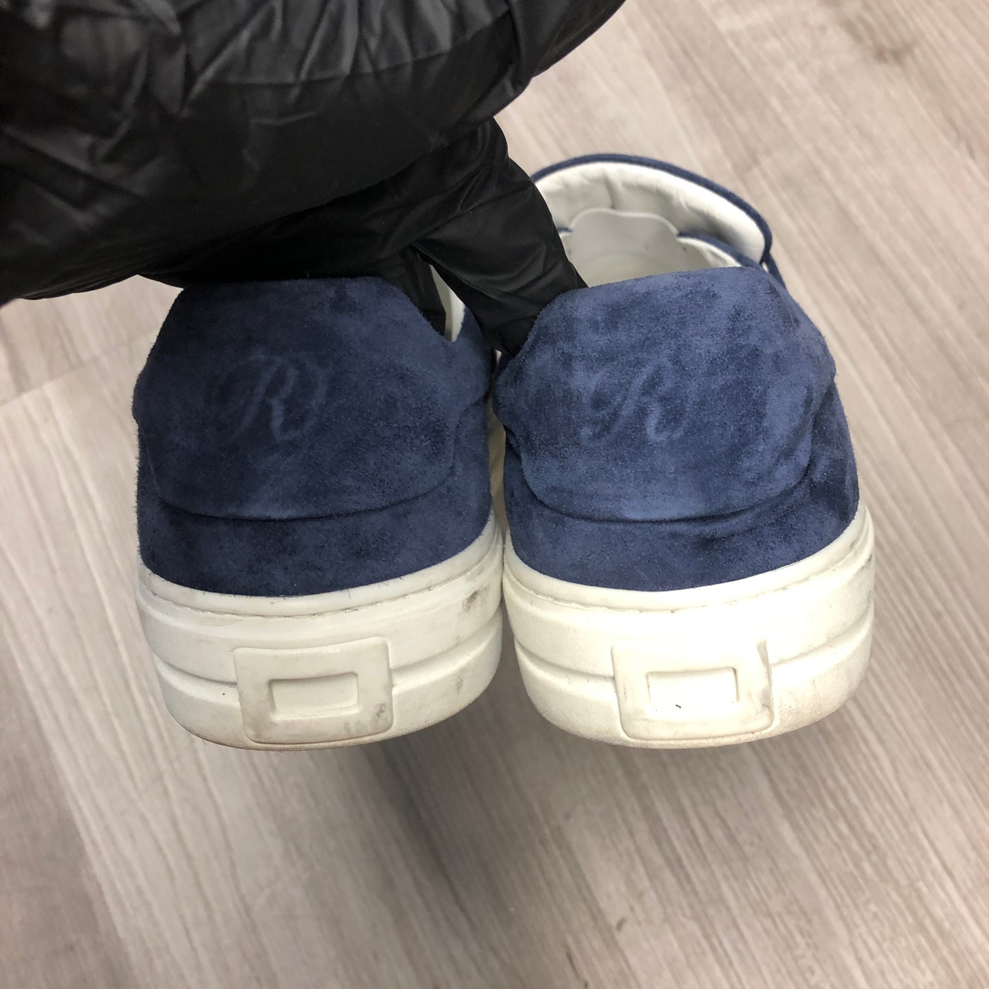 Roger Vivier Women's Navy Suede Sneakers with Crystal Buckle Size 36