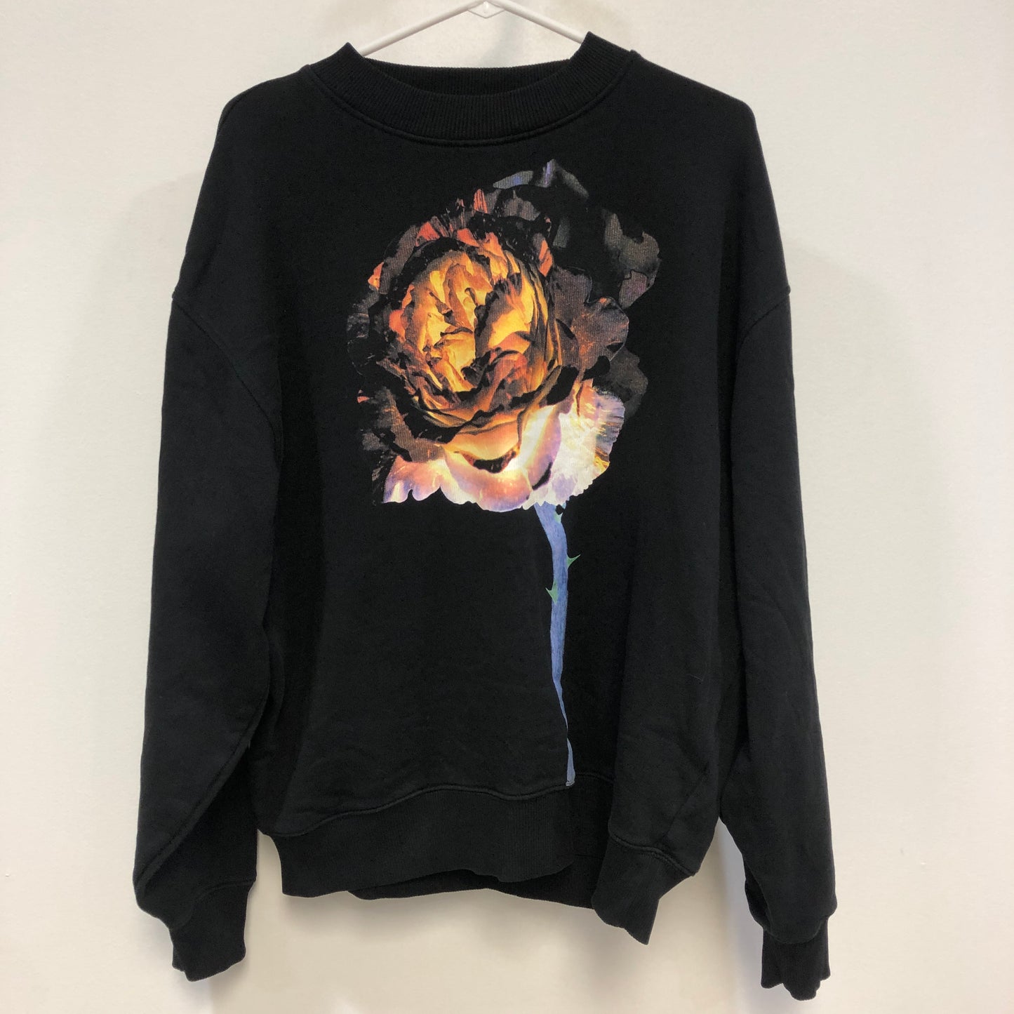 Acne Studios Rose Print Crew Neck Sweatshirt Size XS Black