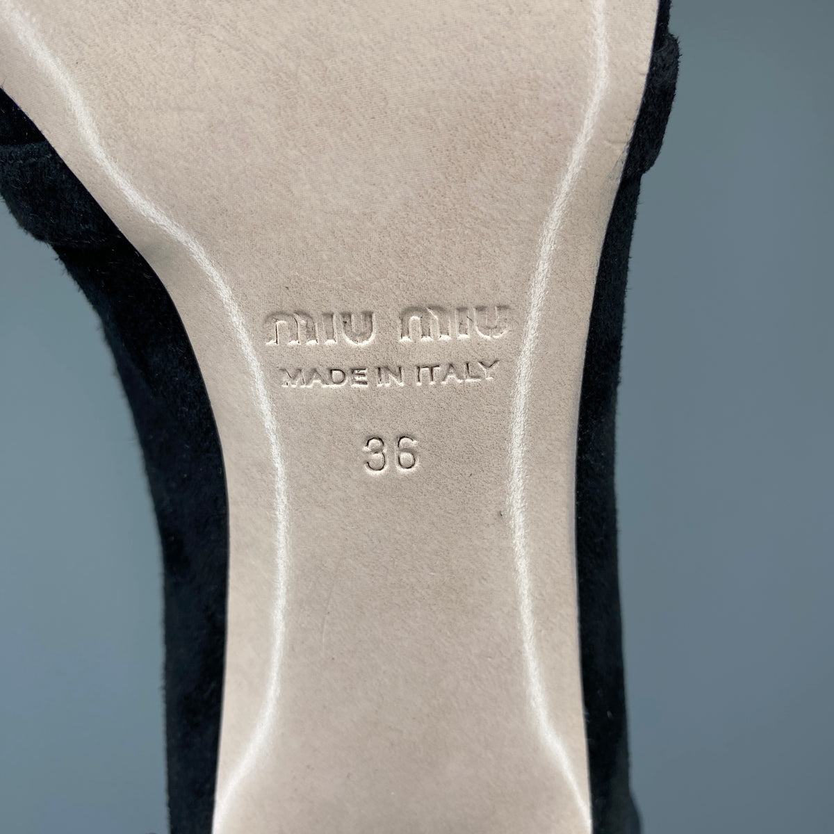Miu Miu Black Suede Crystal Block Heel Women Shoes Size 36