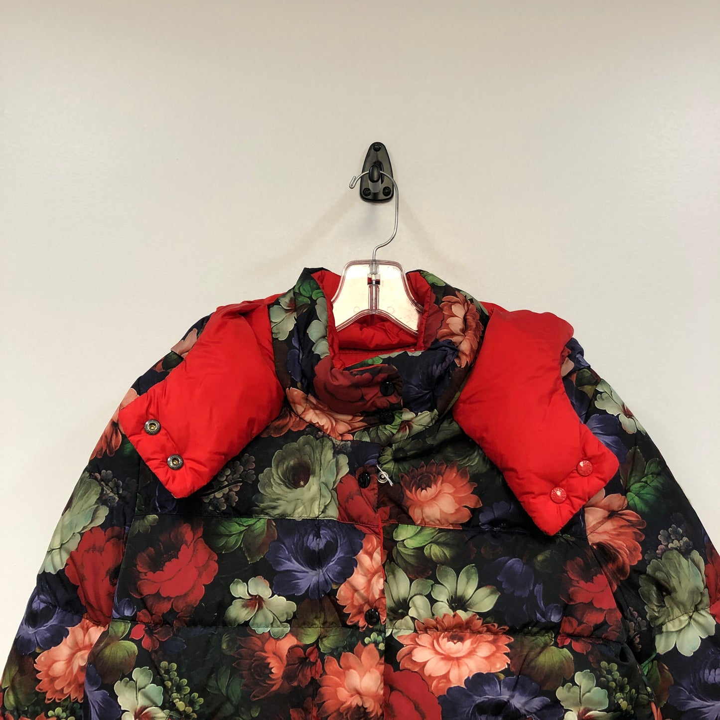 Moncler Floral Print Red Trim Hooded Down Jacket Size 1