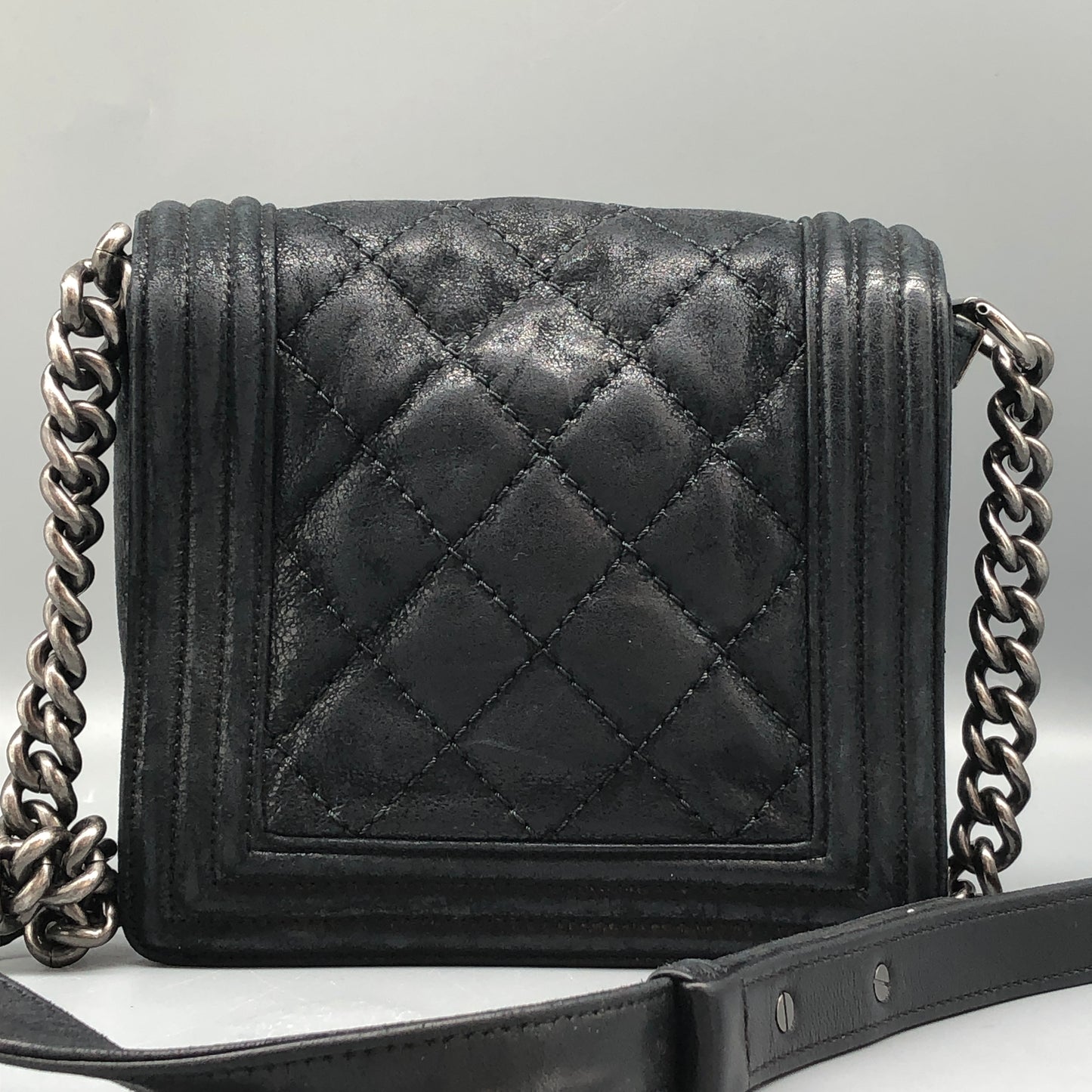 Chanel Black shiny suede nubuck iridescent leather Leather Mini Boy Bag