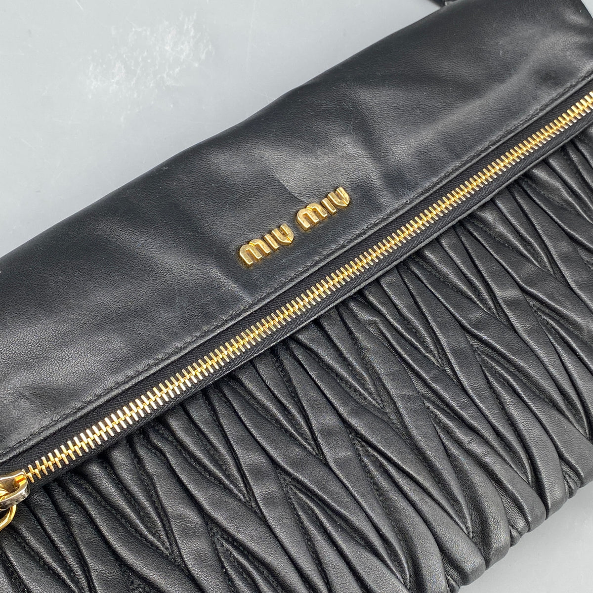Miu Miu Matelasse Leather Crossbody Bag Black
