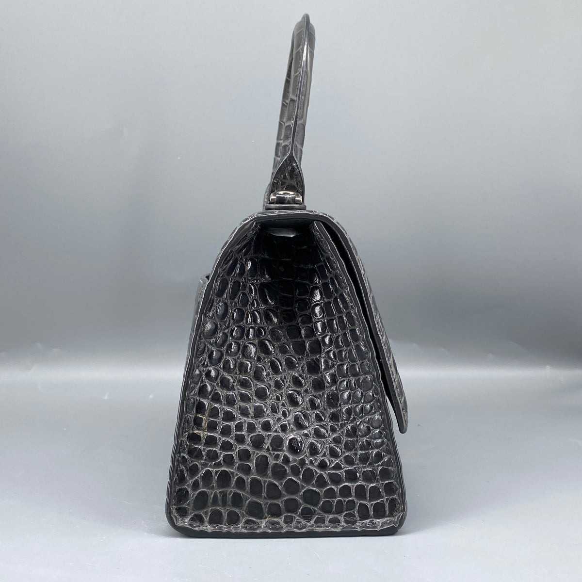 Balenciaga Dark Grey Croc Embossed Leather Hourglass Bag