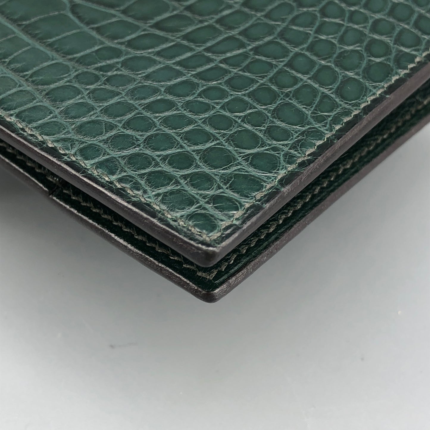 Hermes Dark Green Bearn Wallet Alligator Mix Lizard Leather