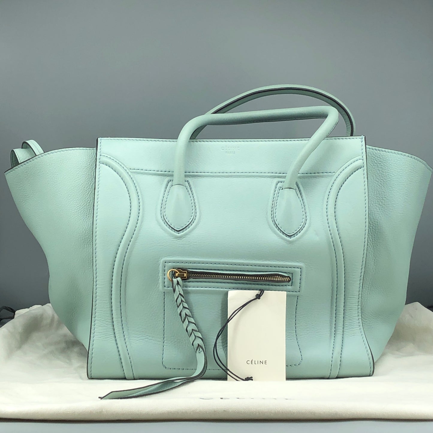 Celine Tiffany Blue Smooth Leather Luggage Handbag