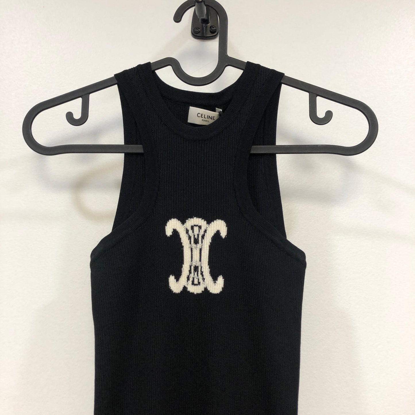 Celine NWT Black Triomphe Logo Ribbed Tank Dress Size XS