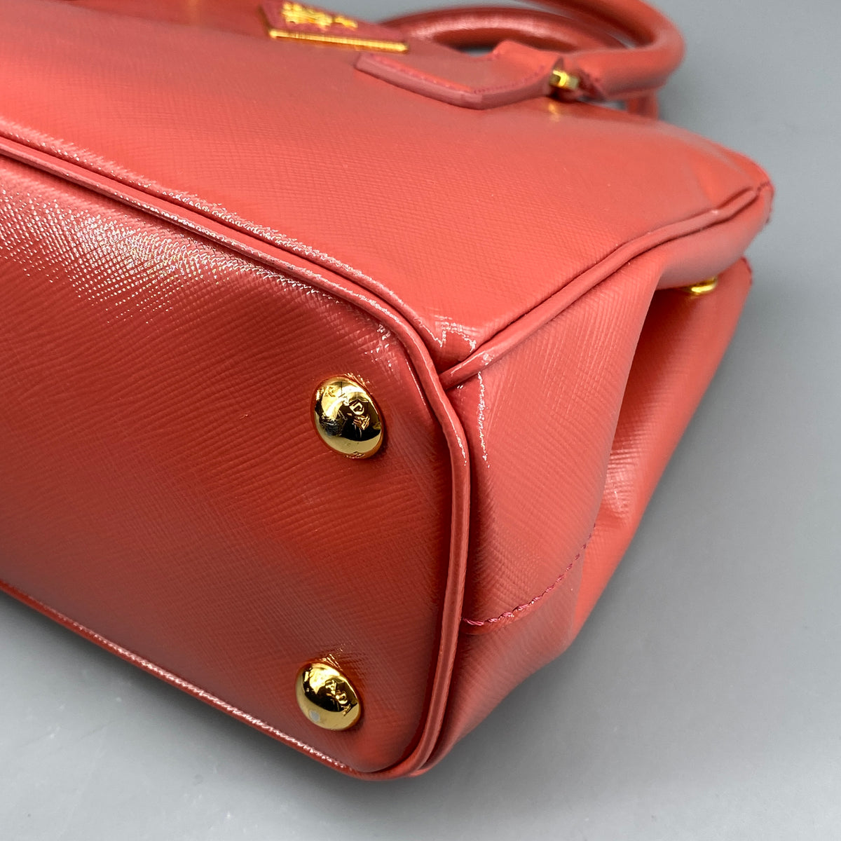 Prada Saffiano Vernice Small Galleria Double Zip Tote Arancio