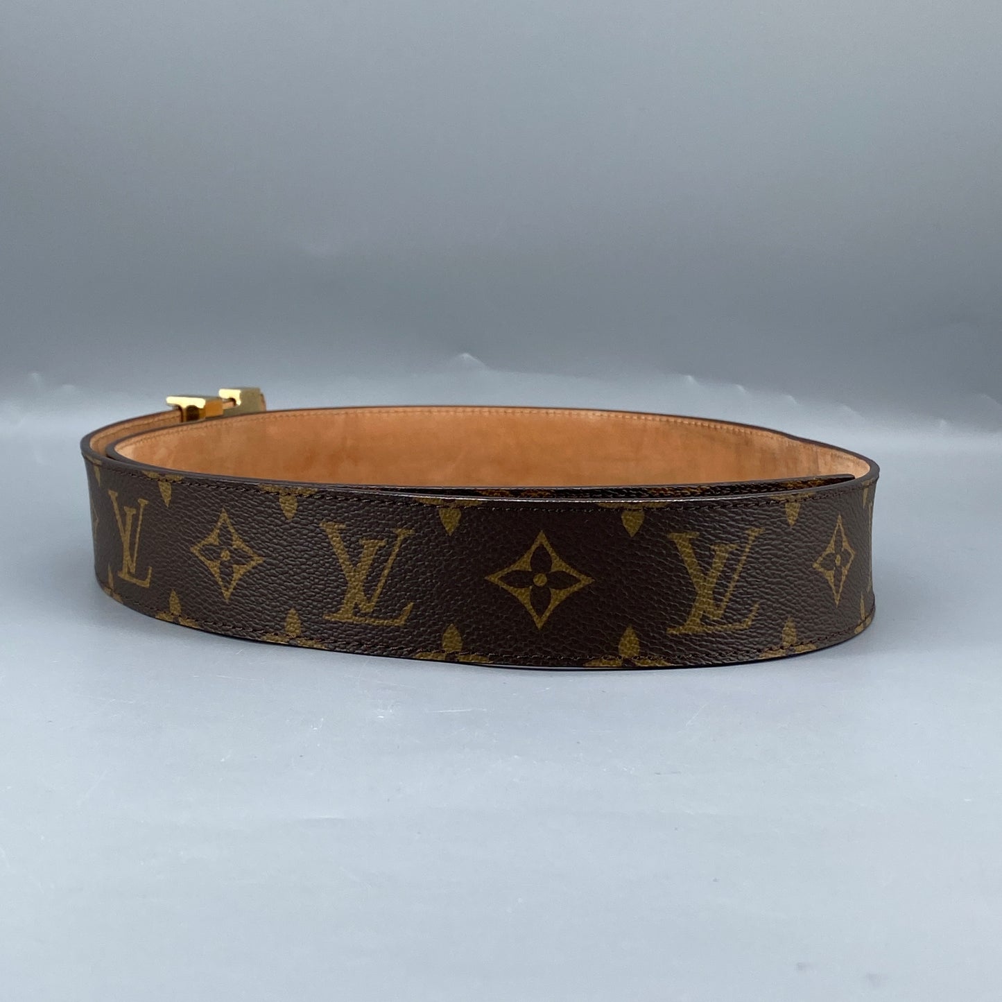 Louis Vuitton Monogram Canvas LV Initial Gold Buckle Belt 95cm