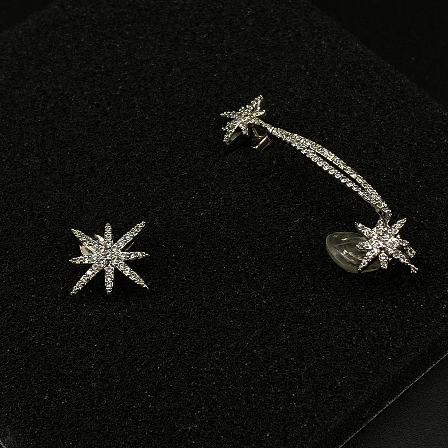 APM Silver-Tone Crystal Asymmetrical Meteor Star Stud Earring & Ear Cuff