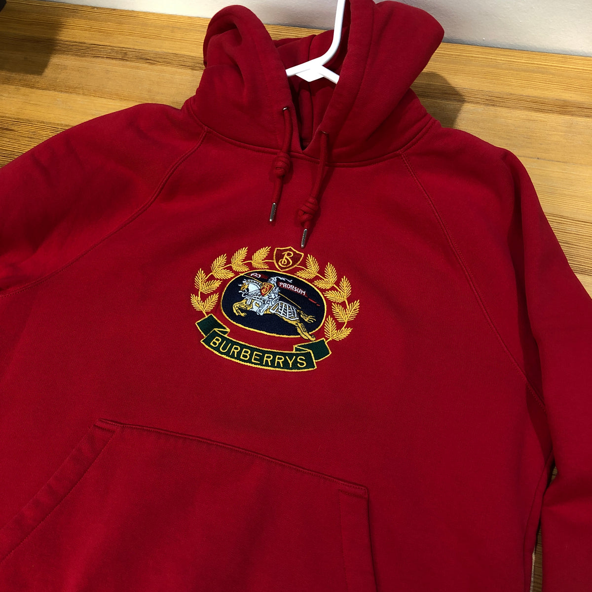 Burberry Red Vintage Crest Logo Hoodie Size M