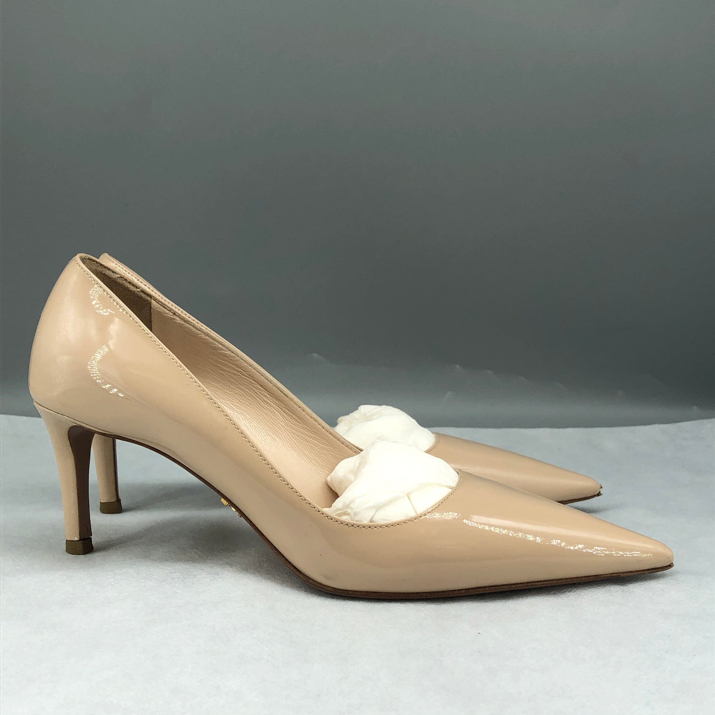 Prada Women's Patent Leather Pointed Toe Stiletto Pumps Beige Size 36